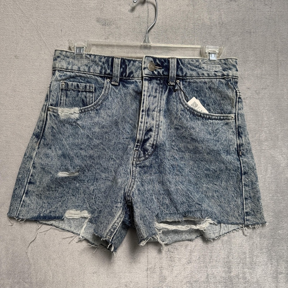 Zara Shorts Womens 6 Blue High Rise Rigid Denim Cutoff Frayed Hem Acid Wash